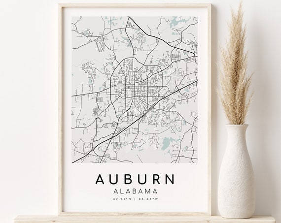 Auburn City Map, Alabama Minimalist Art Print