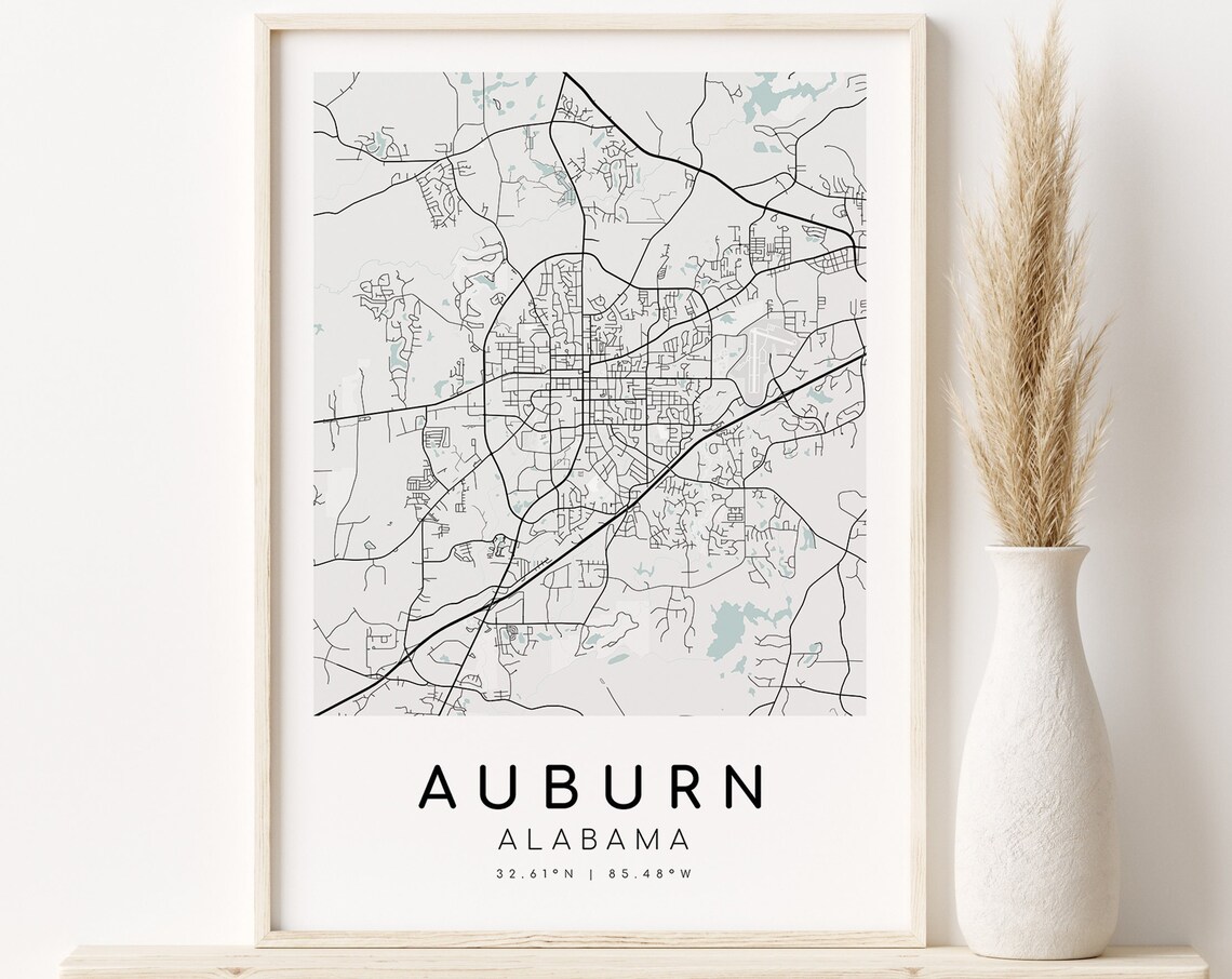 Auburn City Map, Alabama Minimalist Art Print