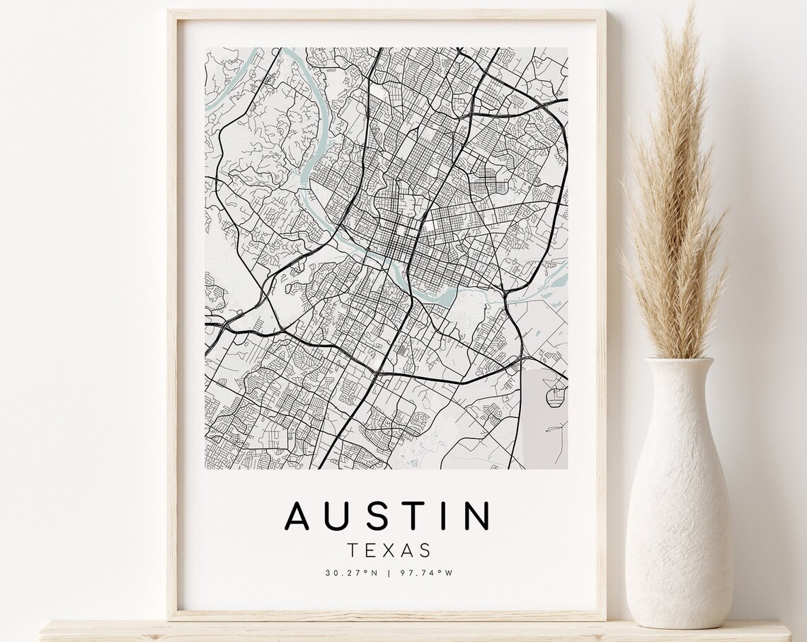Austin City Map, Texas Minimalist Travel Poster
