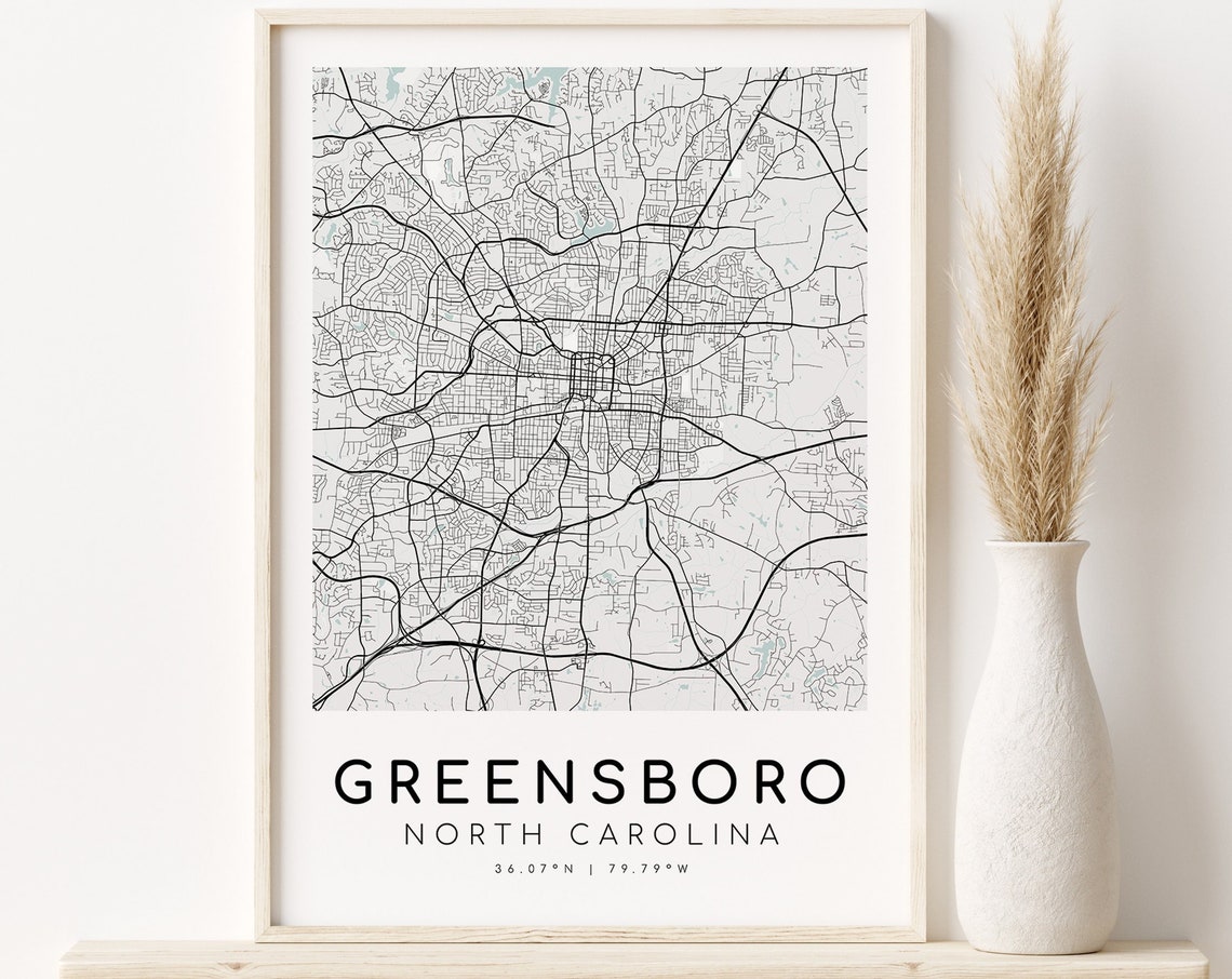 Greensboro North Carolina Minimalist Black Street Map Poster