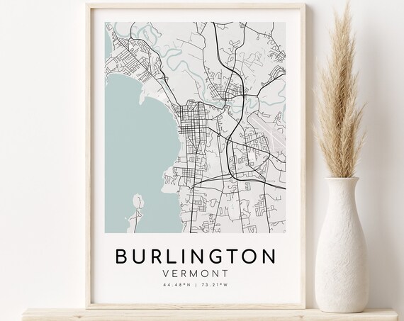 Personalized Burlington Vermont Minimalist Street Map Poster