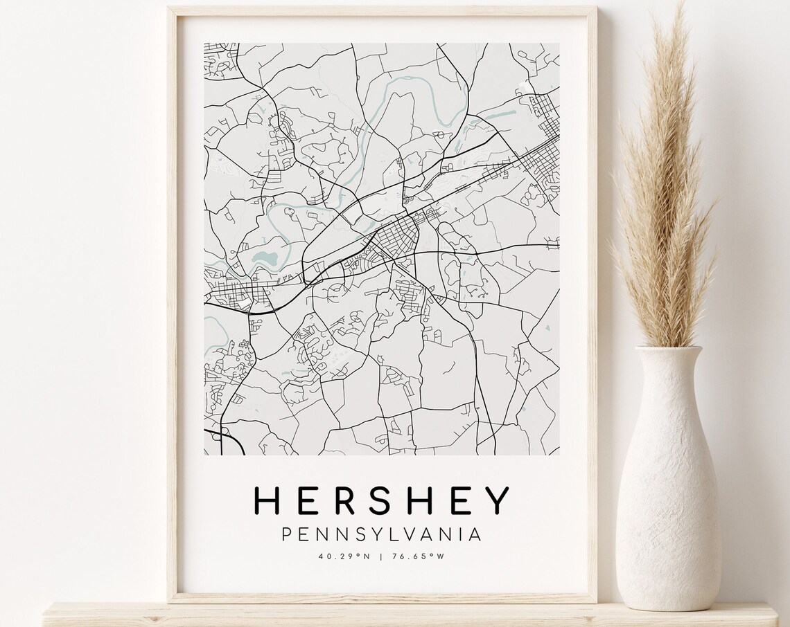 Hershey Pennsylvania City Map, Minimalist Art Print