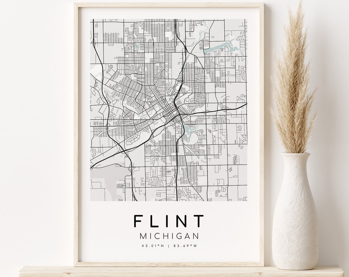 Personalized Flint Michigan Minimalist Street Map City Poster