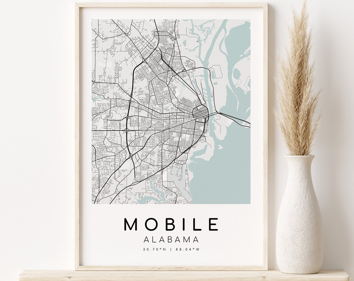 Mobile City Map Alabama USA Minimalist Art Print