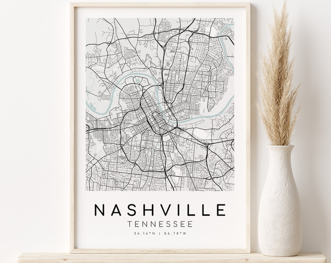 Nashville Tennessee Map Print, Minimalist Travel Poster