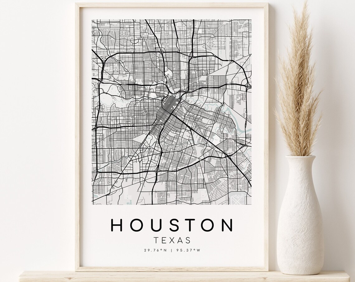 Houston Texas City Map Art Print, Travel Wall Art