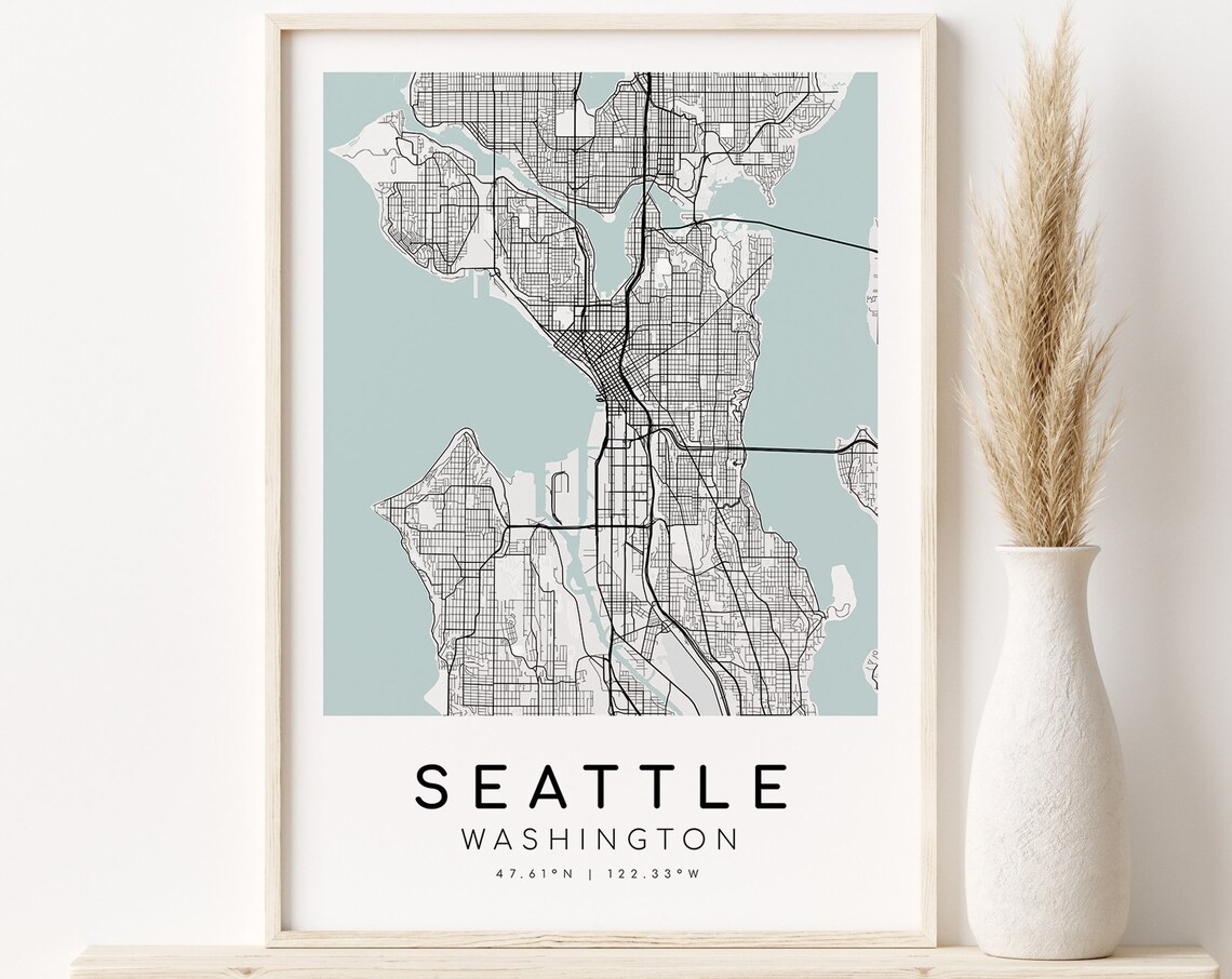 Seattle Washington City Map, Minimalist Travel Poster