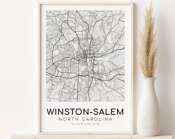 Winstonsalem City Map, North Carolina Travel Poster
