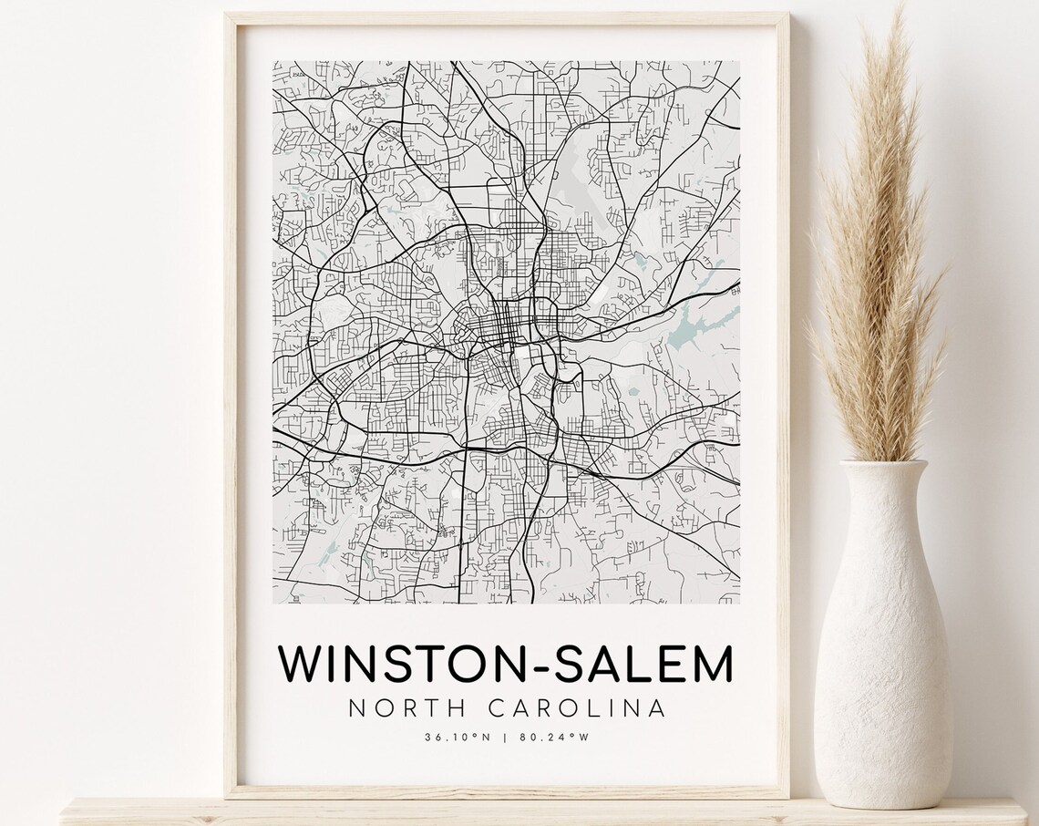 Winstonsalem City Map, North Carolina Travel Poster