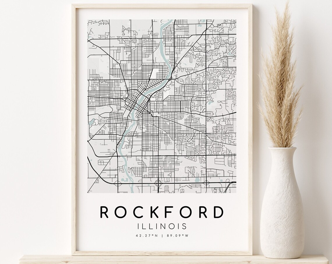 Rockford Illinois City Map, Travel Poster Art Print