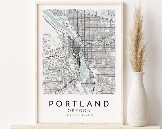 Portland Oregon Teal River City Street Map Modern Gift Poster