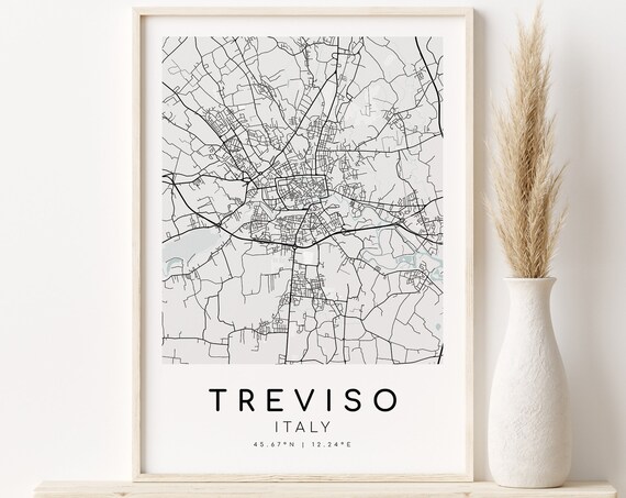Minimalist Treviso Italy City Street Map Poster with Coordinates