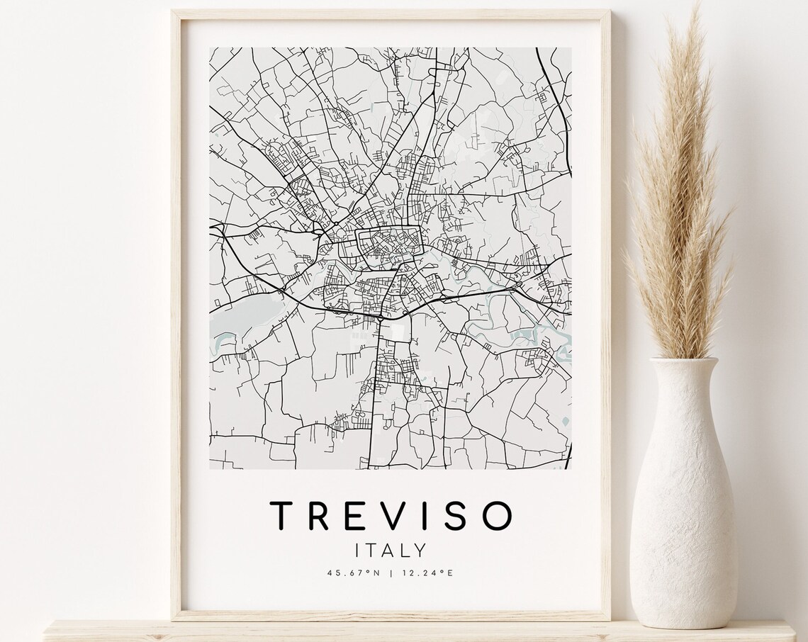 Minimalist Treviso Italy City Street Map Poster with Coordinates