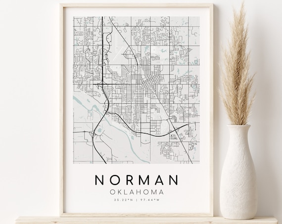 Norman Oklahoma Map Print, Minimalist Travel Poster
