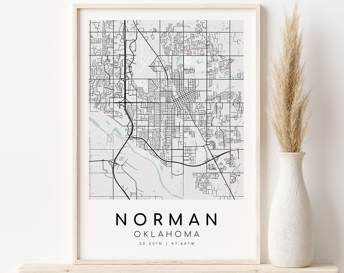 Norman Oklahoma Map Print, Minimalist Travel Poster