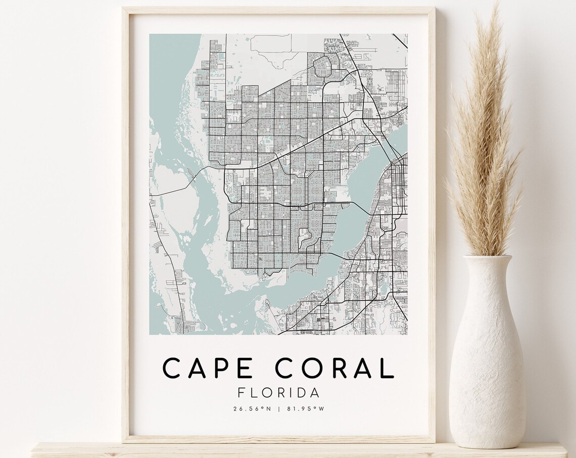 Cape Coral City Map Minimalist Art Print