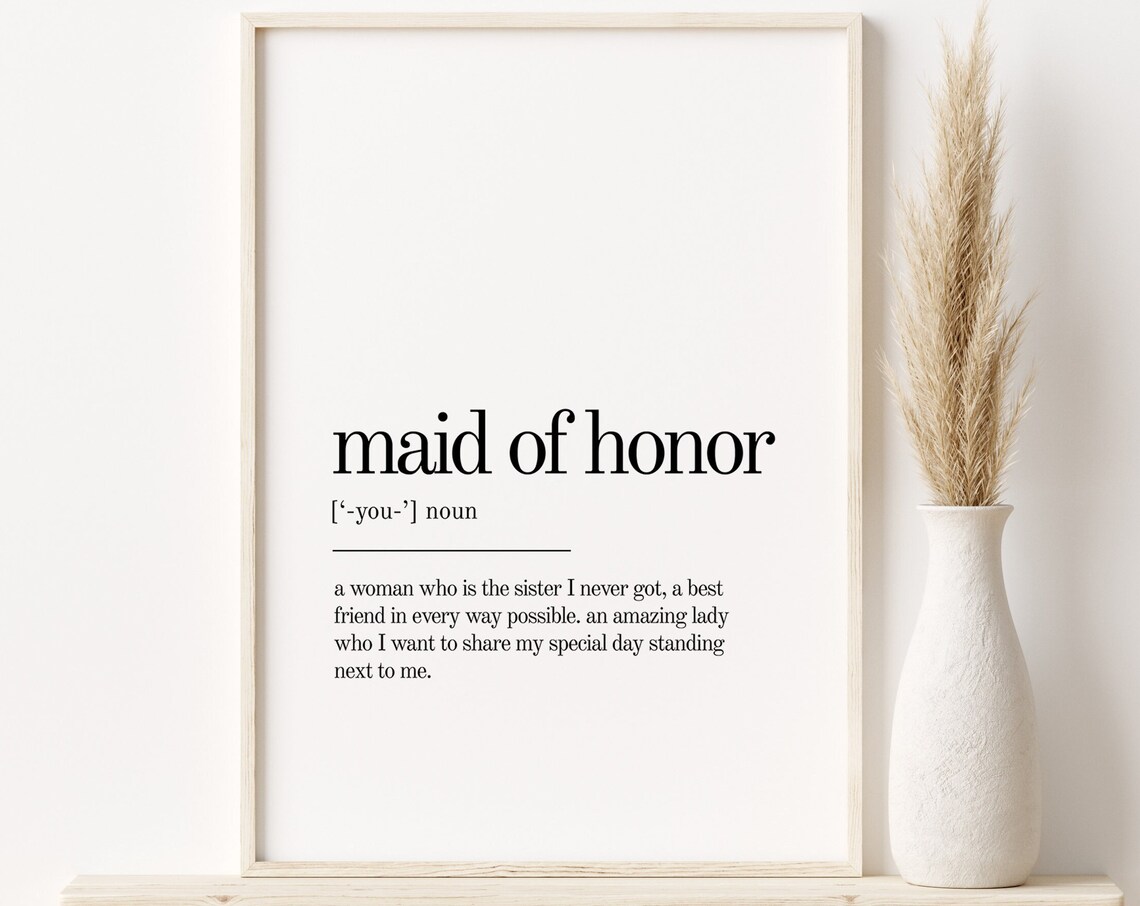 Maid Of Honor Definition Quote, Minimalist Art Print