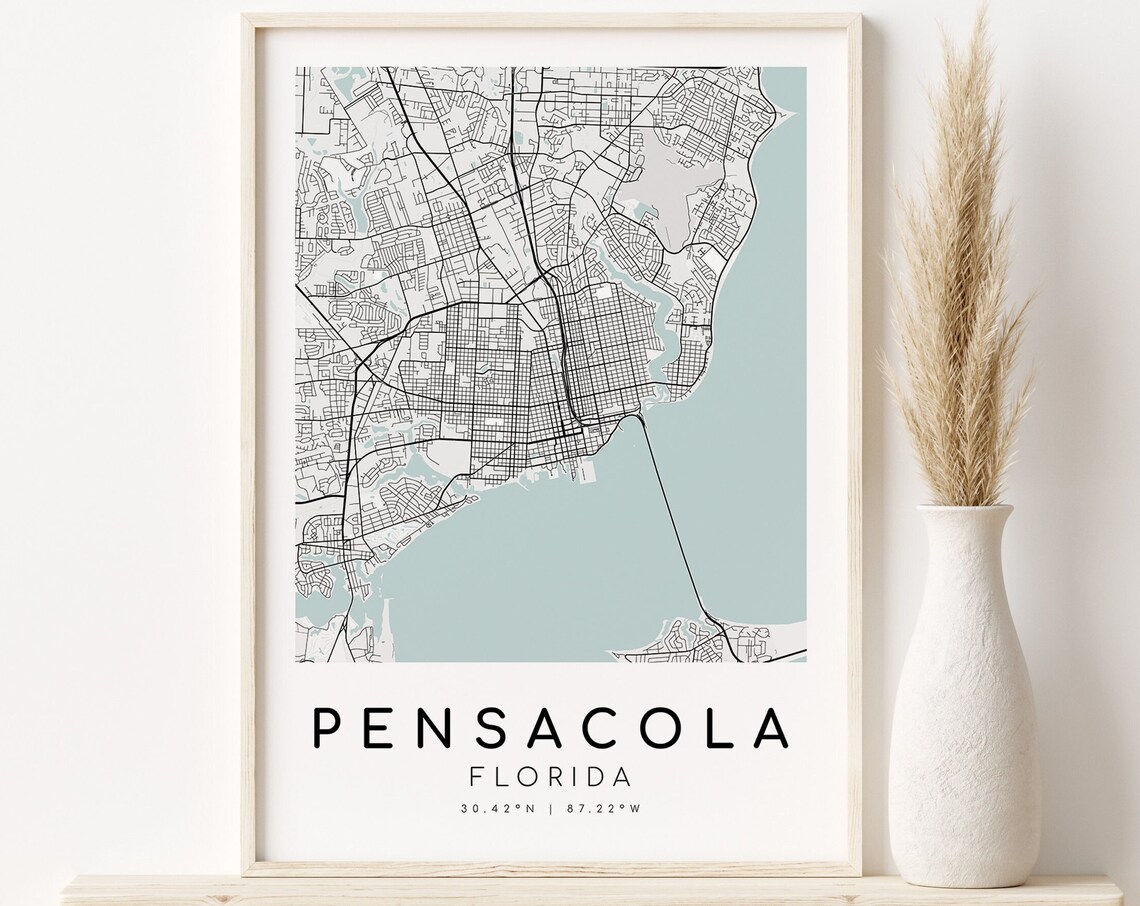 Pensacola Florida City Map, Minimalist Travel Poster