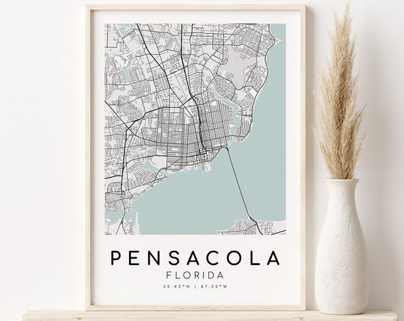 Pensacola Florida City Map, Minimalist Travel Poster