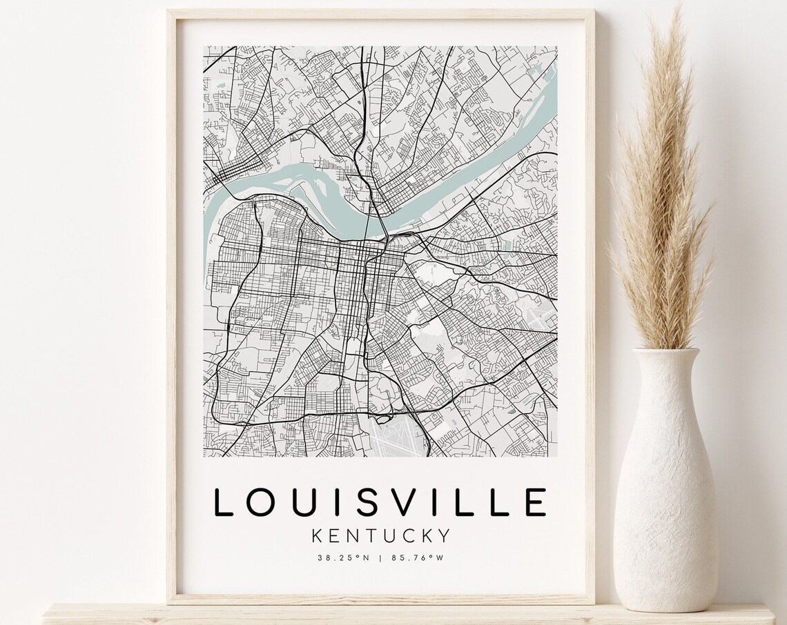 Louisville Kentucky Minimalist City Street Map Print With Coordinates