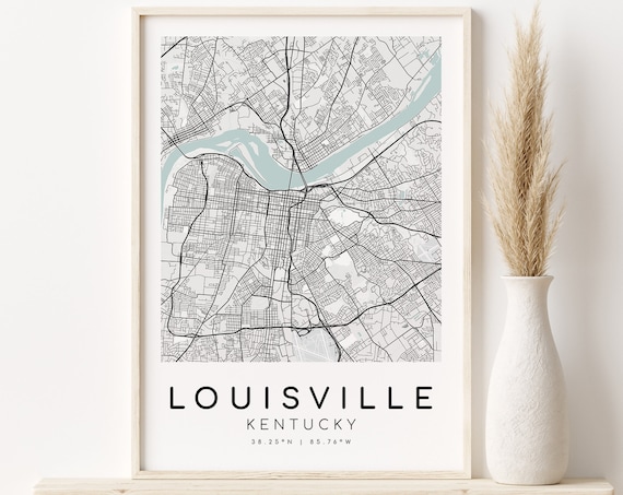 Louisville Kentucky Minimalist City Street Map Print With Coordinates