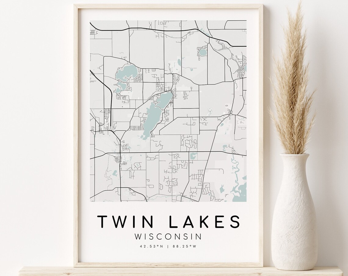 Twin Lakes Map Print, Wisconsin City Poster