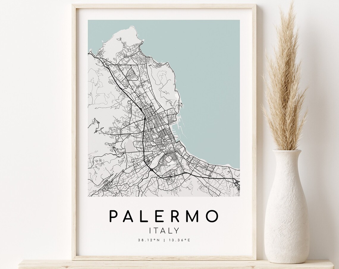 Palermo Italy City Map Art Print, Travel Poster