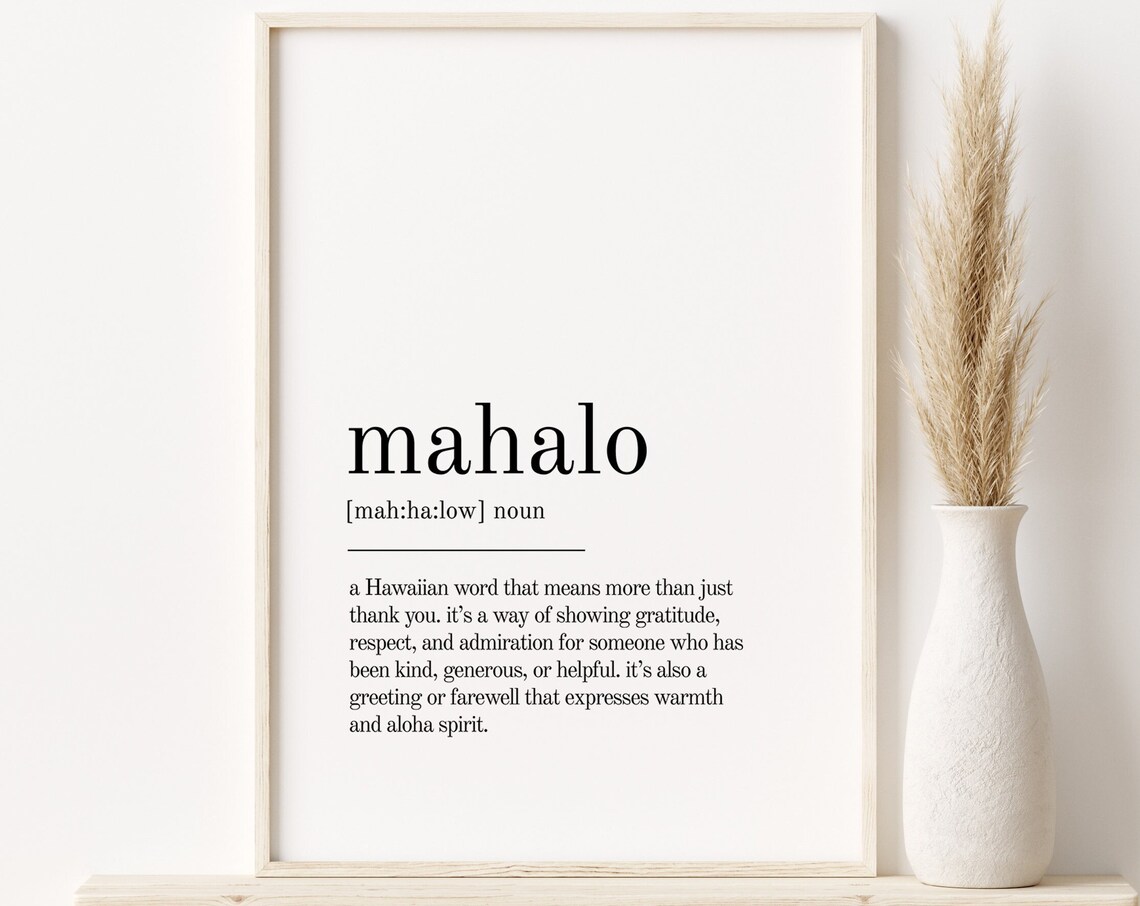 Mahalo Definition Quote, Minimalist Poster Print