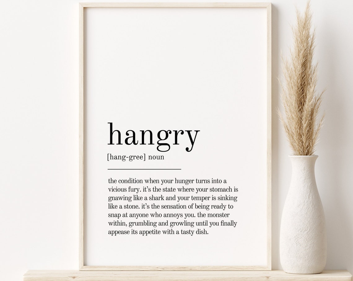 Hangry Definition Dictionary Typography Funny Kitchen Poster