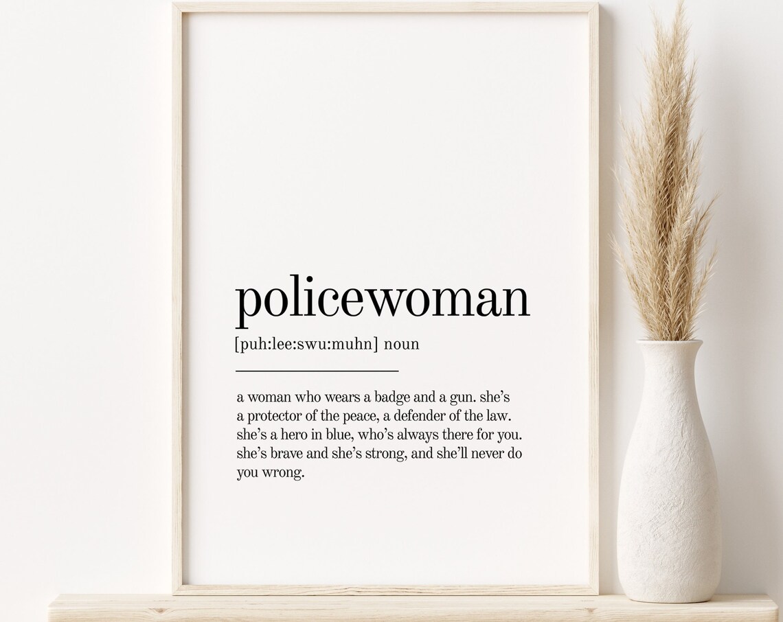 Policewoman Dictionary Definition Minimalist Typography Gift Poster