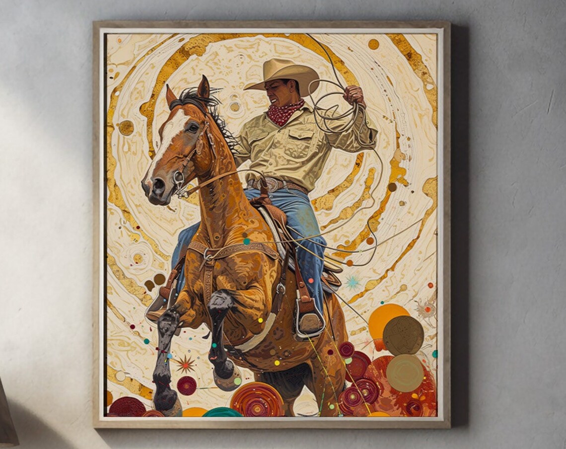 Cowboy And Horse Rodeo Poster Print, Western Home Decor