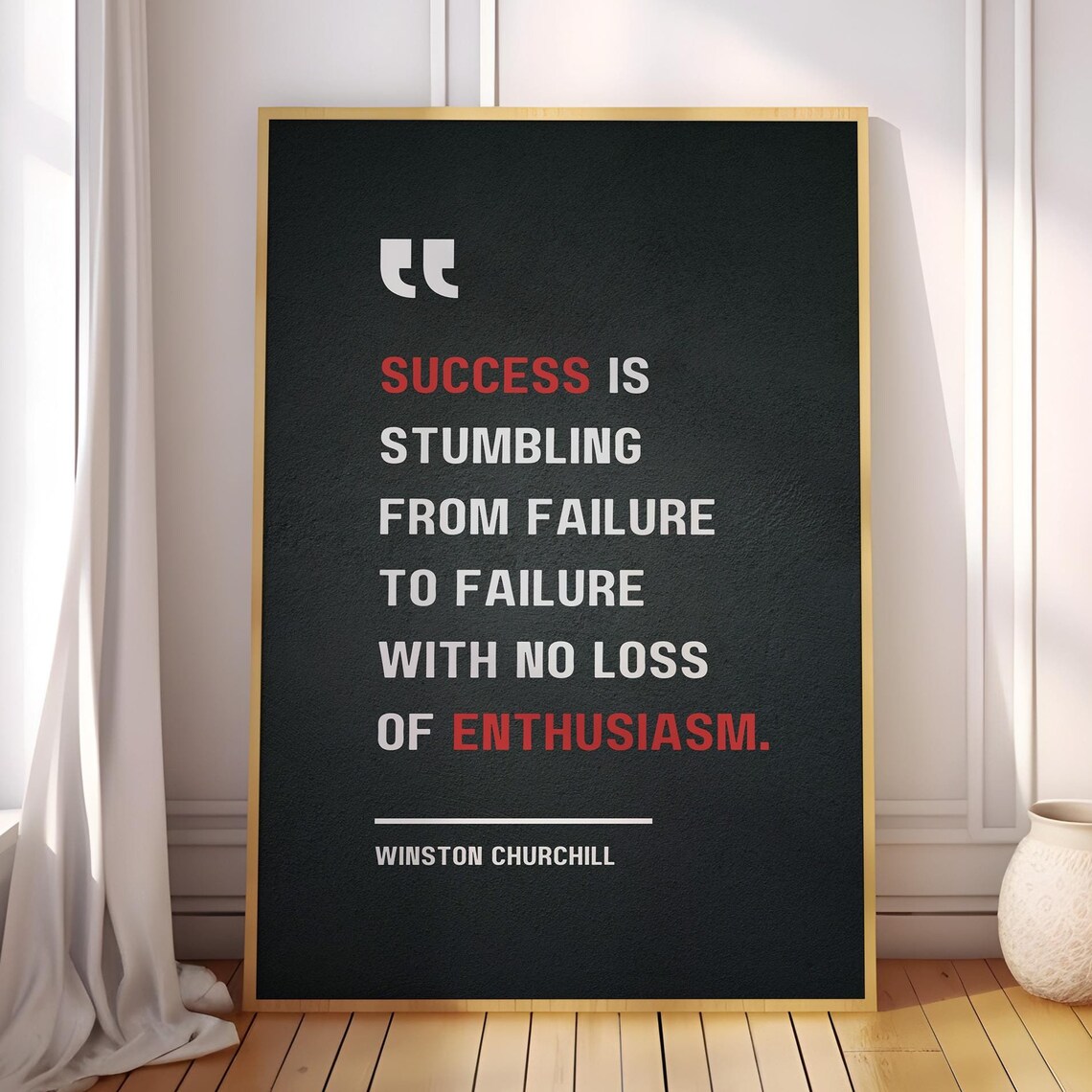 Winston Churchill Success Stumbling From Failure Quote Black Poster