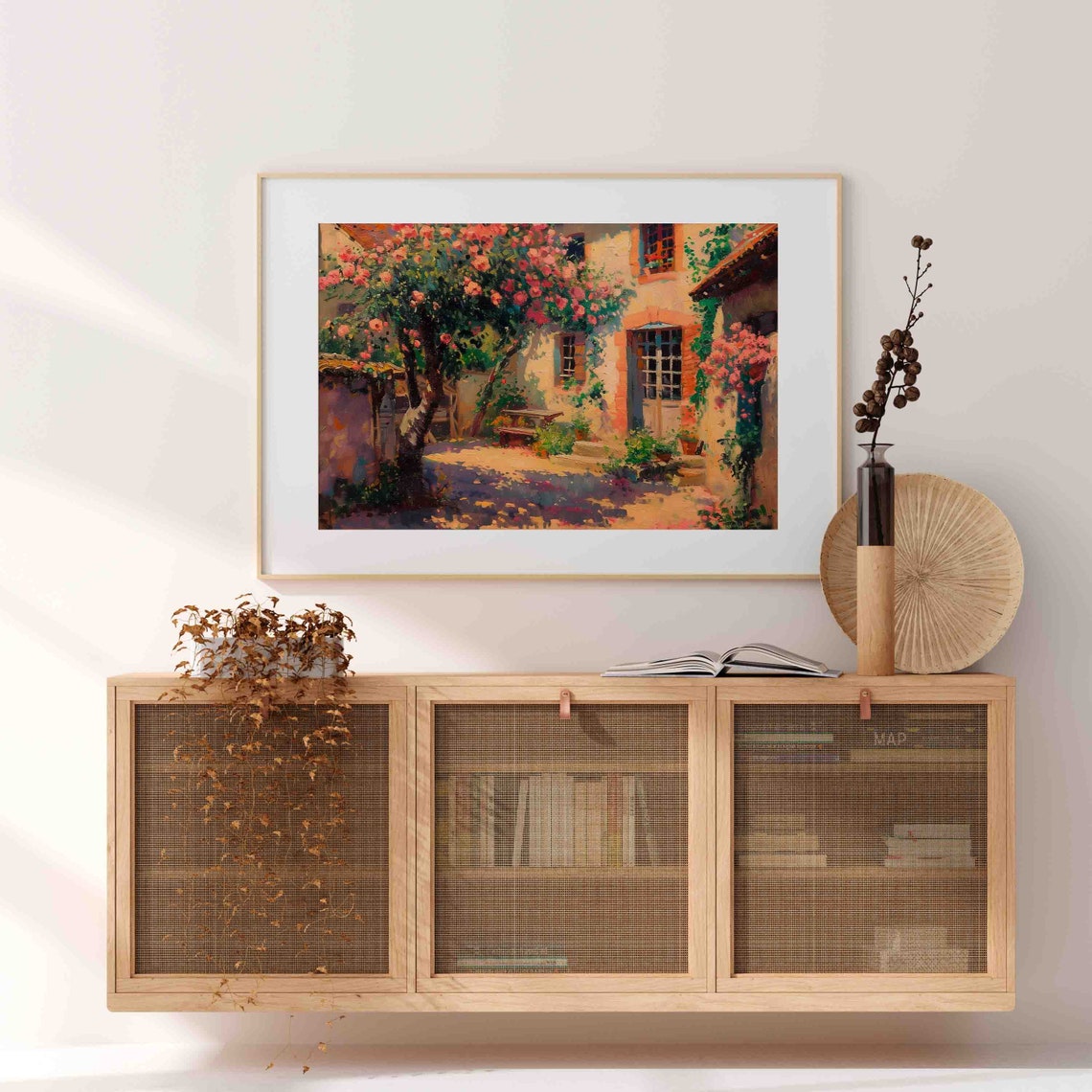 Sunlit Mediterranean Courtyard With Blooming Trees Village Poster - Image 4