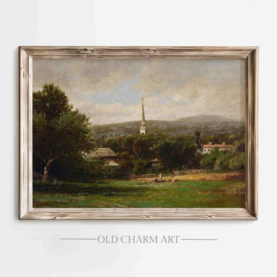 Rustic Landscape Wall Art Vintage Oil Painting Farmhouse Decor Art Poster Wa73