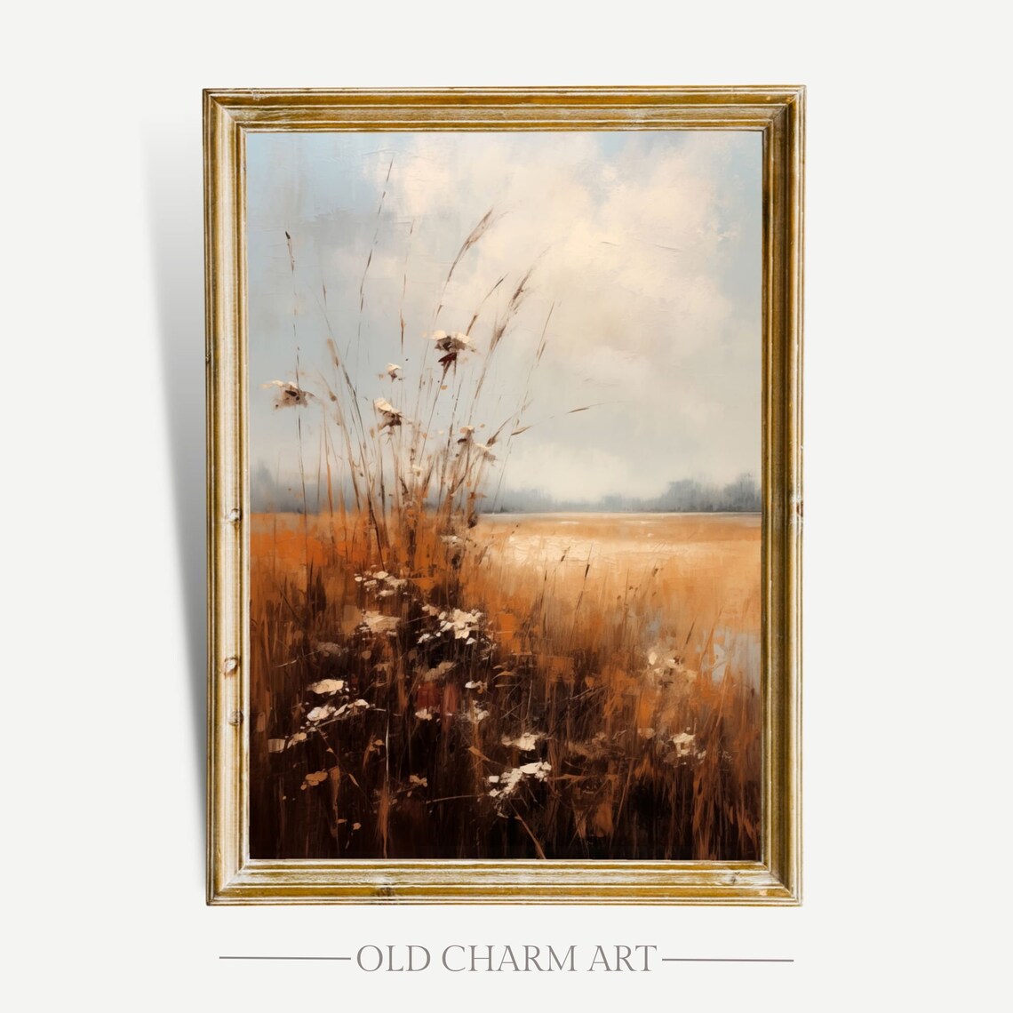 Moody Golden Field Of Tall Dried Grasses Under A Pale Sky Poster