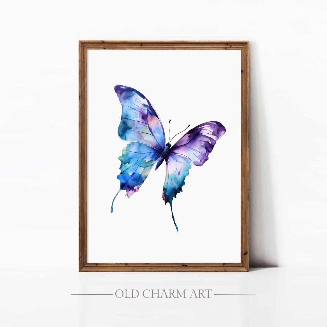 Blue Purple Watercolor Butterfly Wings Floral Spring Wall Art Poster