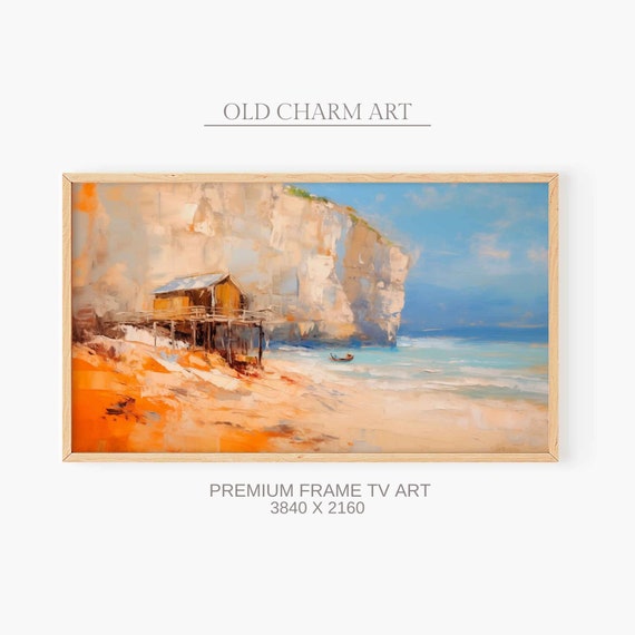 Frame Tv Art Seascape Vintage Painting Farmhouse Decor Impressionism Art Home Decor Tvf34