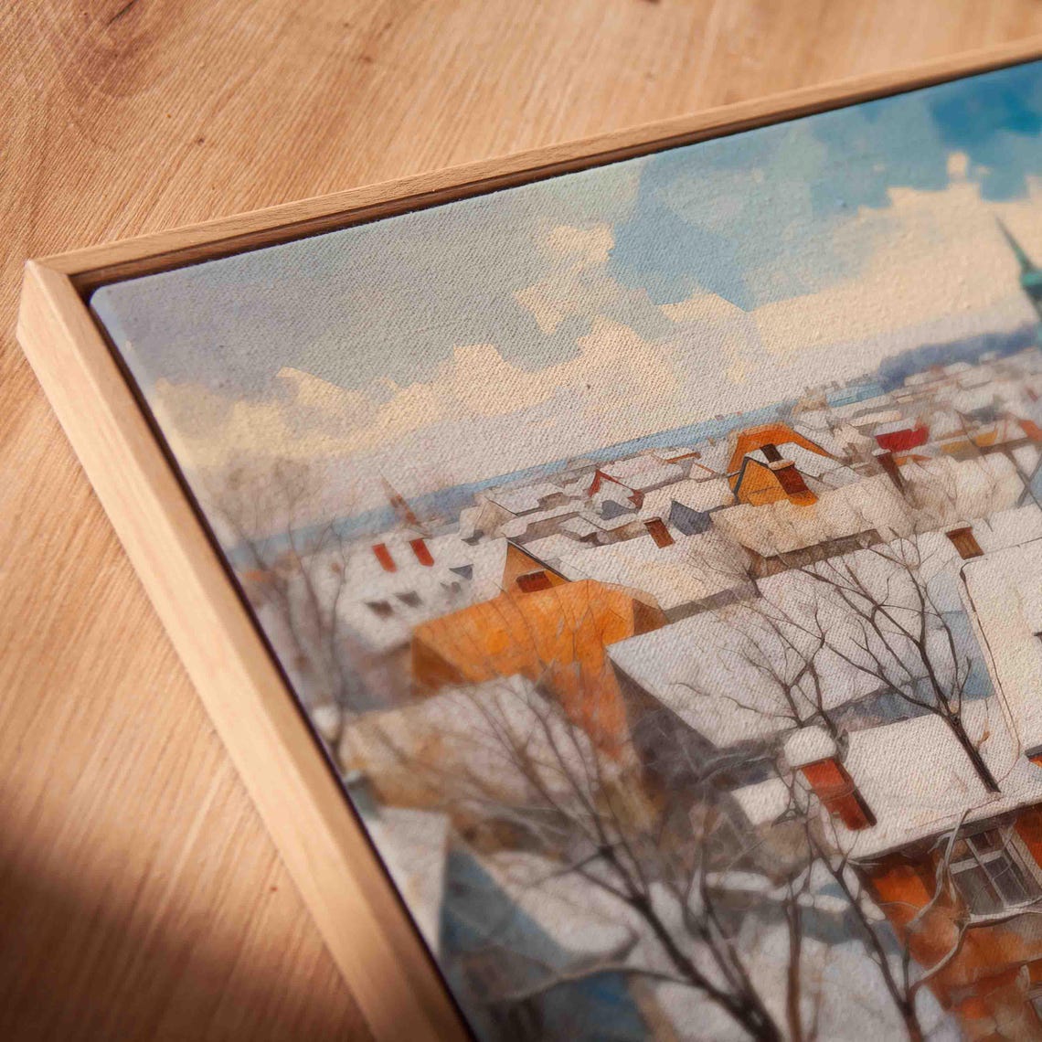 Old Winter Cityscape Snowy Rooftops Church Dome Painting Poster - Image 2
