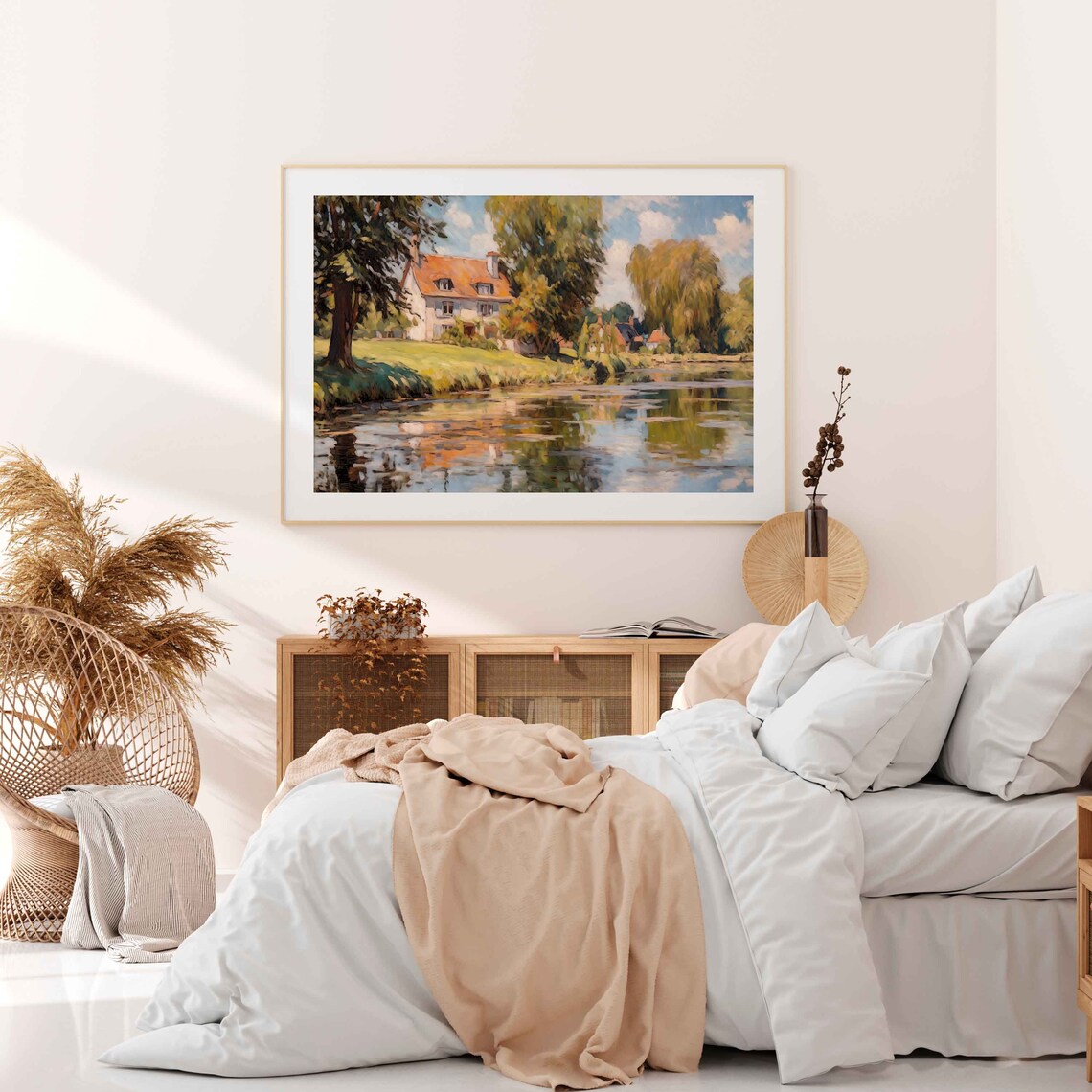 Summer Riverside Cottage With Orange Roof And Weeping Willows Poster - Image 4