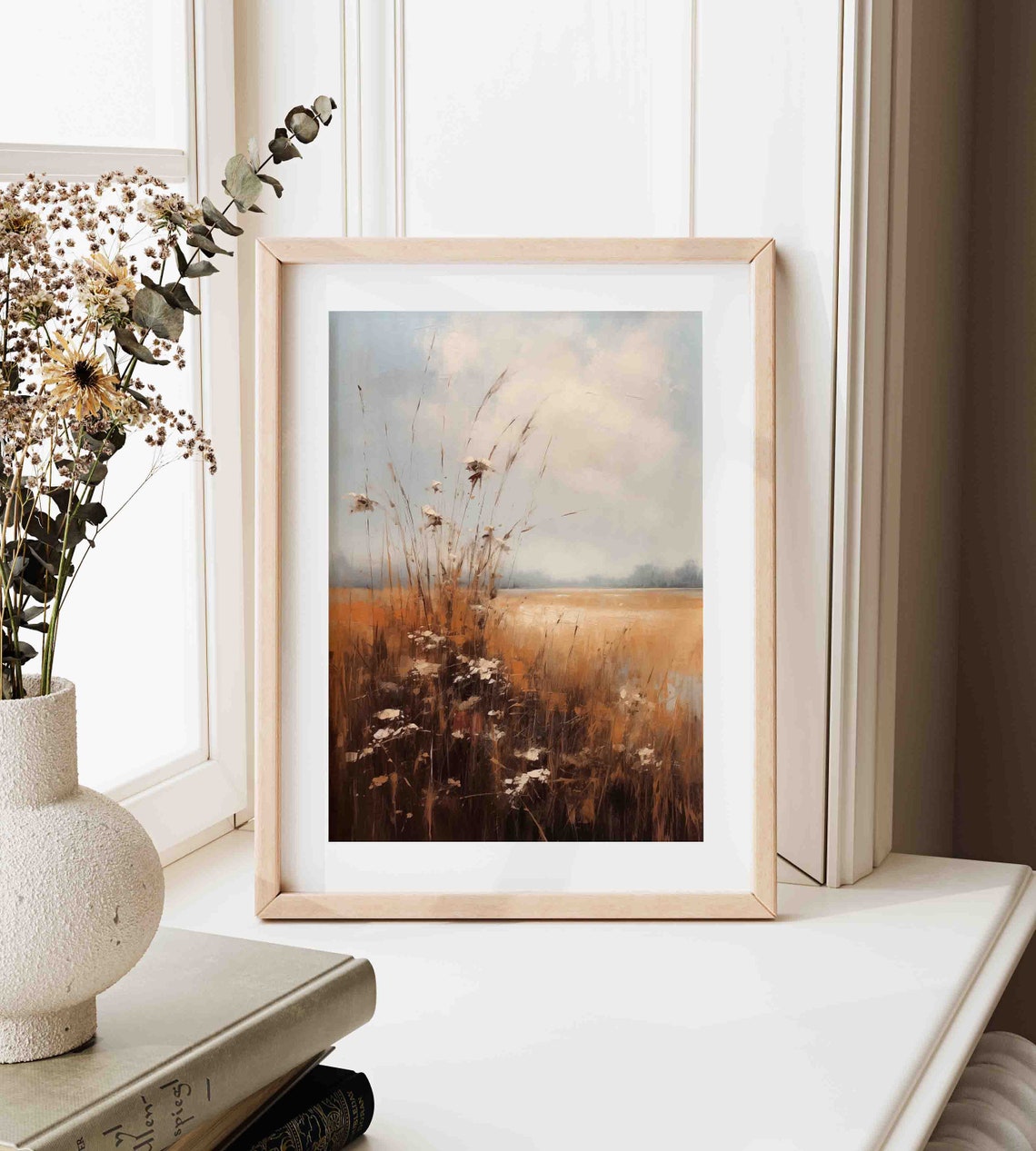 Moody Golden Field Of Tall Dried Grasses Under A Pale Sky Poster - Image 3