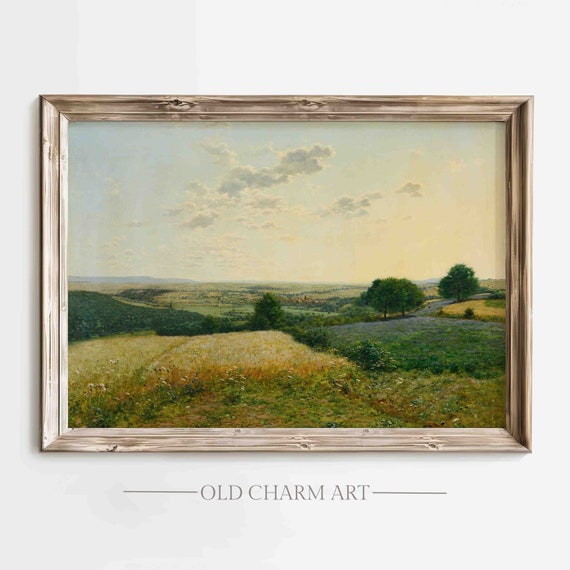 Summer Landscape Painting Vintage Landscape Print Farmhouse Summer Art Poster Wa72
