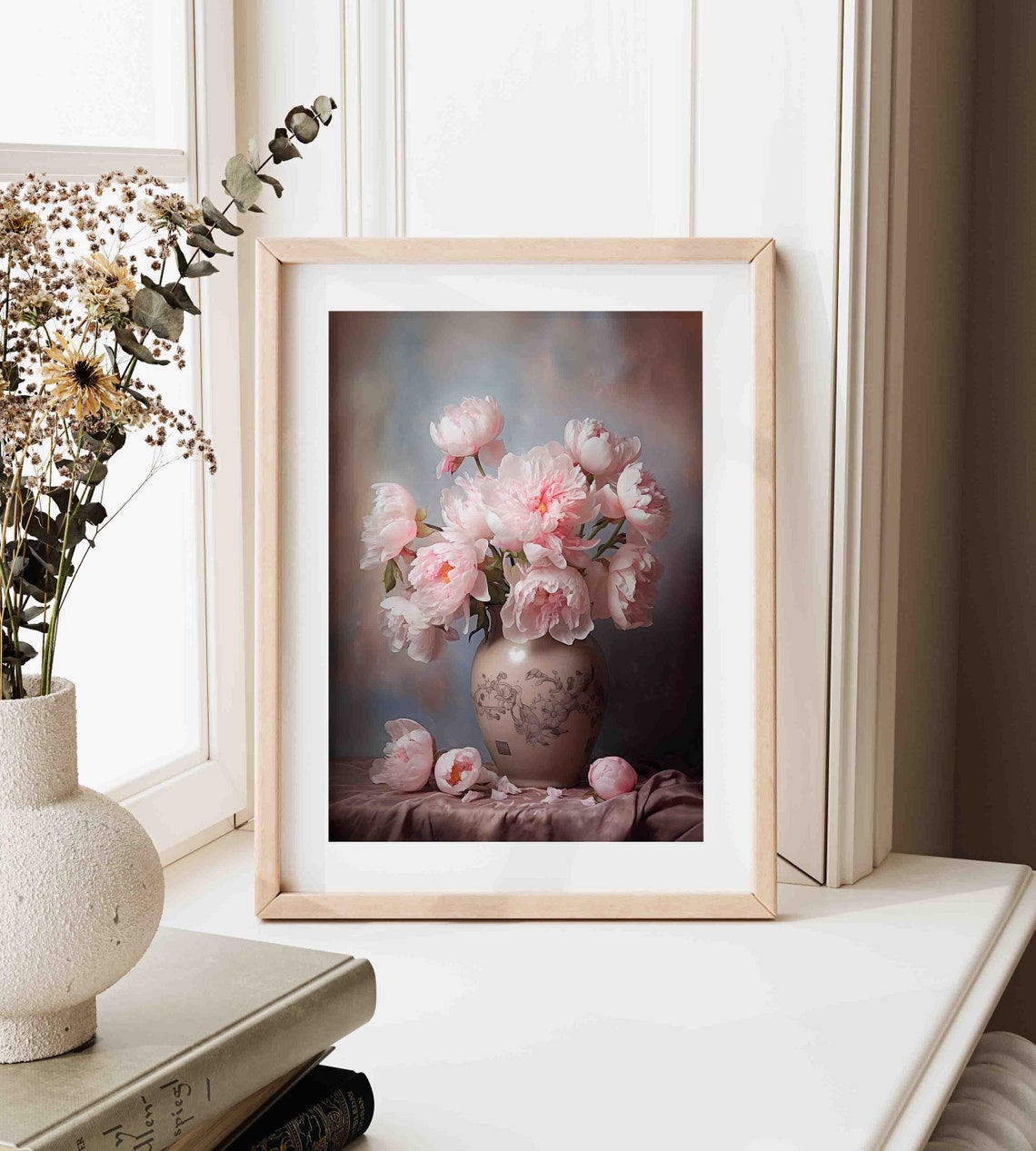 Pink Peonies in a Ceramic Vase Romantic Floral Still Life Art Print - Image 3
