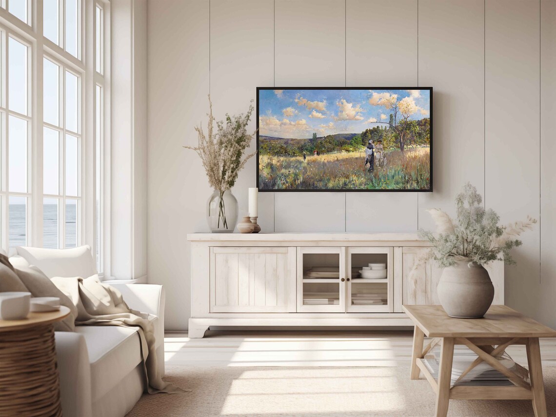 Golden Meadow Summer Landscape Vintage Impressionist Oil Poster