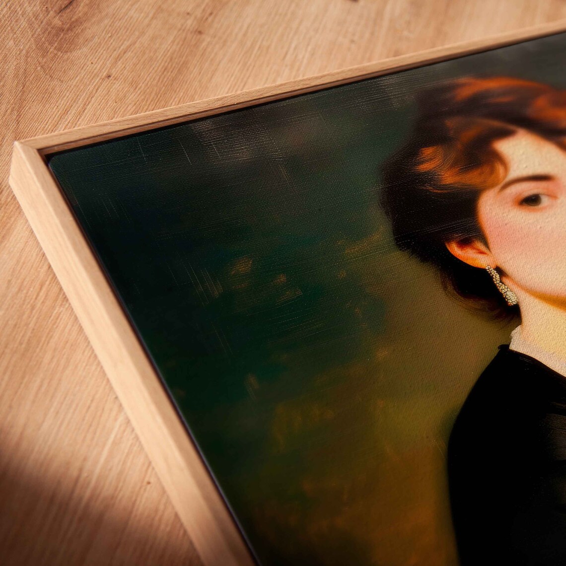 Elegant Red Haired Woman in Black Dress Vintage Oil Portrait Poster - Image 3