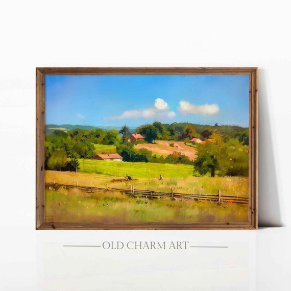 Summer Country Landscape Wall Art Rustic Landscape Painting Print Farmhouse Art Poster Wa59