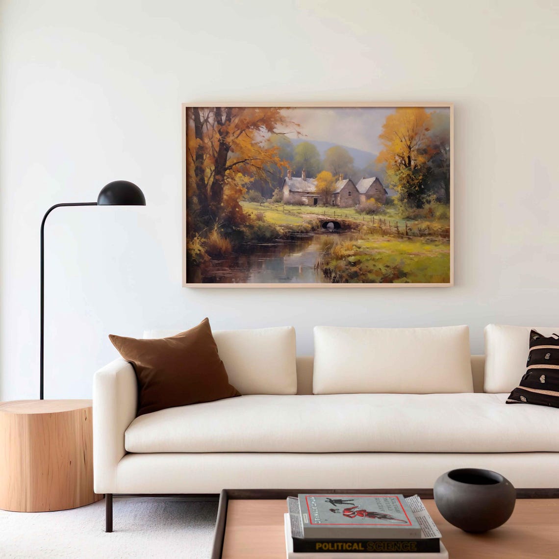 Autumn Riverside Cottage With Stone Bridge And Golden Trees Poster - Image 3