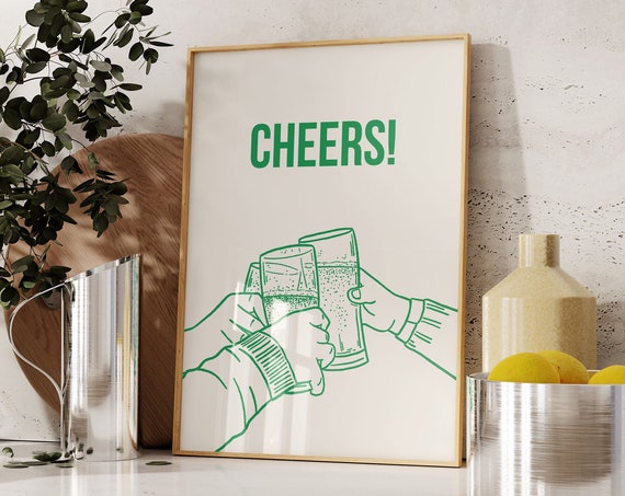 Bar Cart Print Beer Cheers Bar Cart Decor Aesthetic Kitchen Decor Bar Cart Wall Art Trendy Art Cheers Poster Print