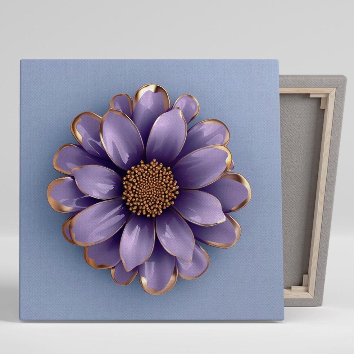 Purple Daisy Gold Edged Petals Luxury 3D Bloom Blue Floral Wall Poster