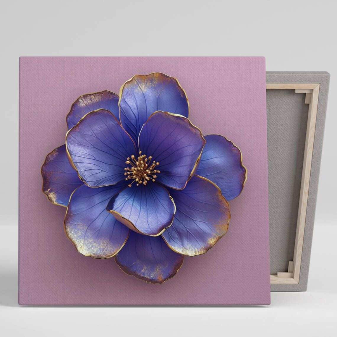 Purple Hibiscus Gold Trim Dusting Regal Floral Elegance Poster