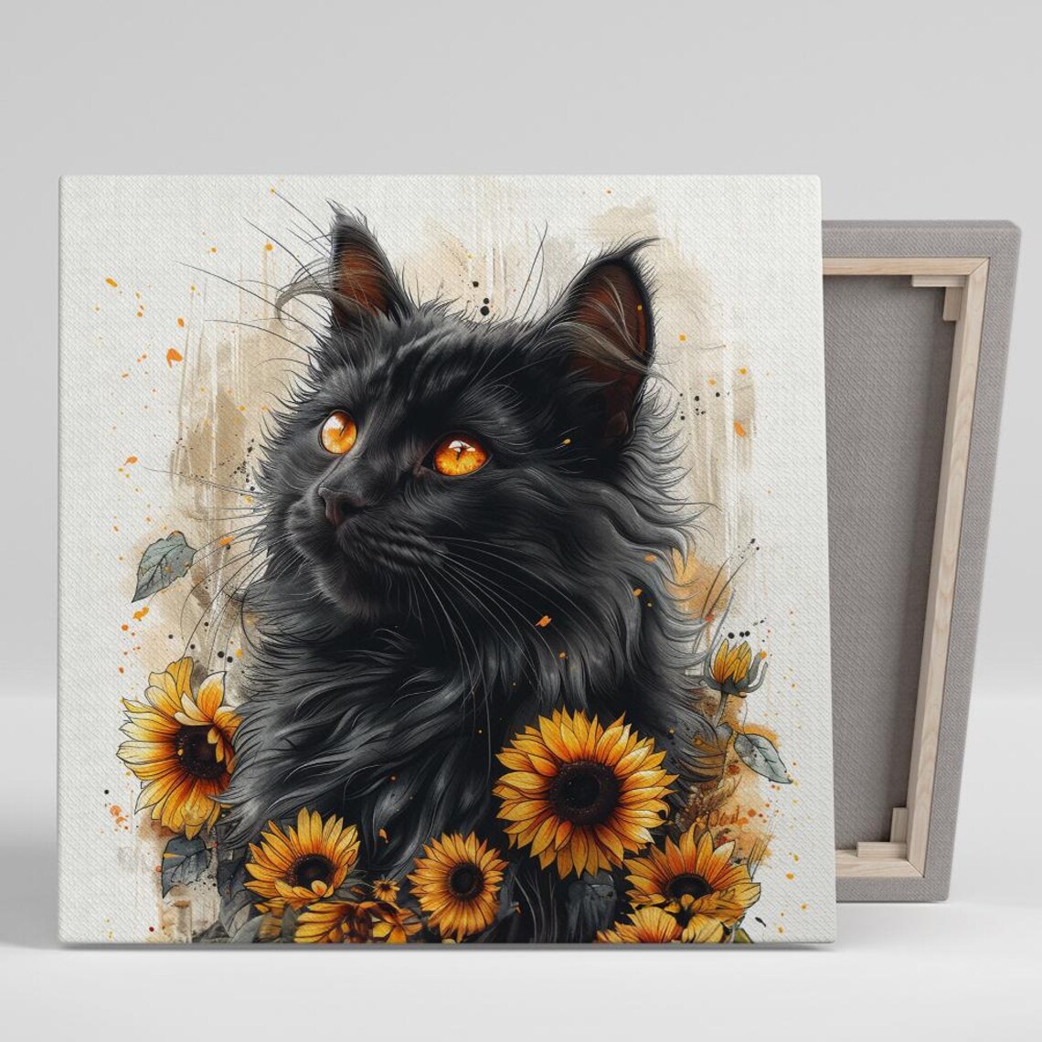 Sunflower and Kitten Art Print, Whimsical Decor